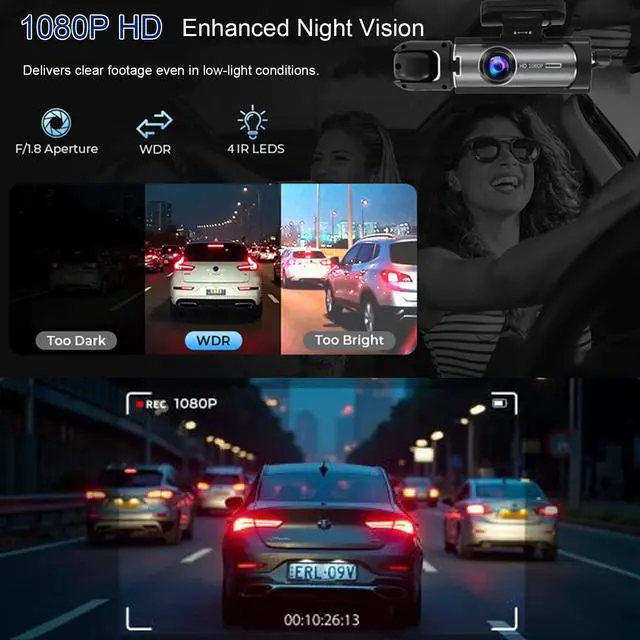 Alt view image 5 of 5 - Dash Cam Front and Inside, 1080P Dual Dash Cam for Car, 3.16 Inch IPS Screen Driving Recorder with IR Night Vision, Loop Recording, Wide Angle Lens, 24H Parking Traffic Recorder