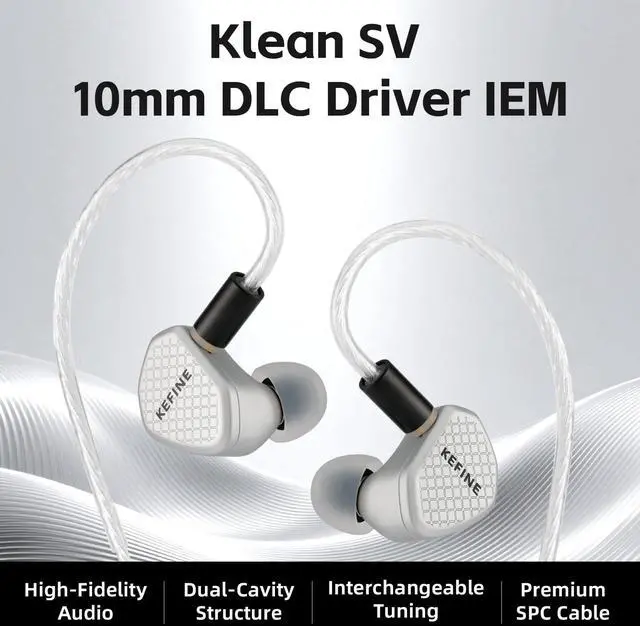 Alt view image 2 of 5 - Kefine Klean SV Hi-Fi in Ear Monitor, Wired Gaming Earbuds, 10mm DLC Diaphragm Dynamic Driver, Wired Earphones, Interchangeable Tuning Nozzles, HiFi IEM for Audiophile, Musician&Gaming(Silver, 4.4mm)