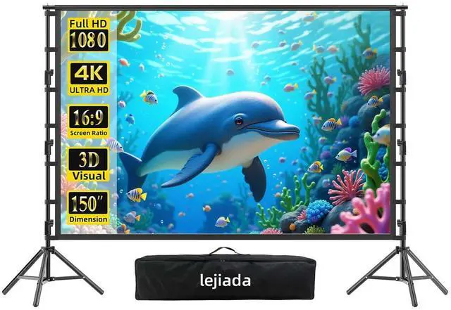 Main image of lejiada Giant 150 inch Portable Projector Screen with Dual Stand, 4K HD Front/Rear Projection Movie Screen for Backyard Theaters and Camping, Foldable Anti-Crease Fabric with Carry Bag