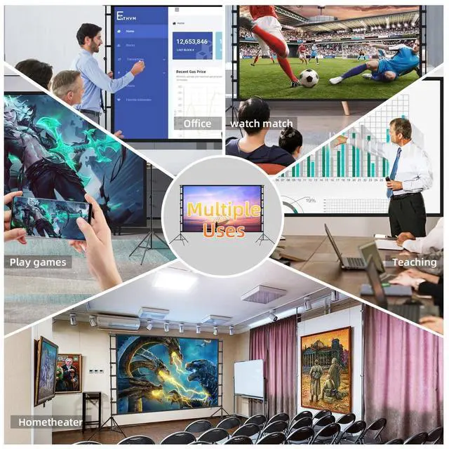 Alt view image 3 of 5 - lejiada Giant 150 inch Portable Projector Screen with Dual Stand, 4K HD Front/Rear Projection Movie Screen for Backyard Theaters and Camping, Foldable Anti-Crease Fabric with Carry Bag