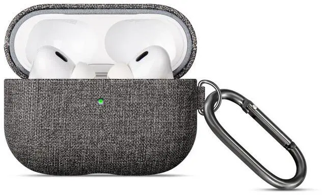 Main image of LOPIE for AirPods Pro 2nd Generation Case (Not for 3rd Gen) - Canvas Style Vegan Leather - Protective Hard Shell Cover with Clip - Handmade for AirPods Pro 2 Case Cover - Gray