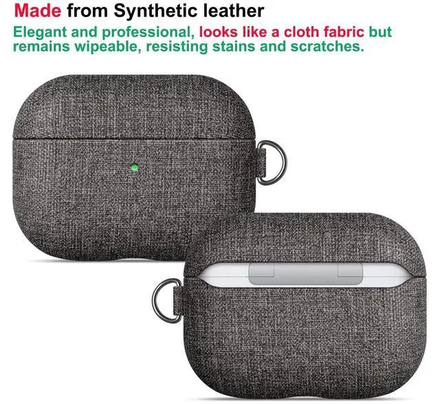 Alt view image 2 of 5 - LOPIE for AirPods Pro 2nd Generation Case (Not for 3rd Gen) - Canvas Style Vegan Leather - Protective Hard Shell Cover with Clip - Handmade for AirPods Pro 2 Case Cover - Gray