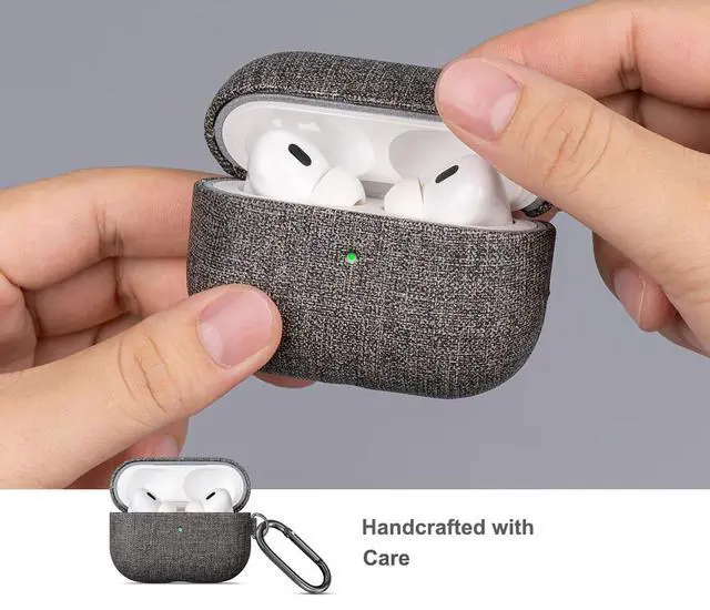 Alt view image 4 of 5 - LOPIE for AirPods Pro 2nd Generation Case (Not for 3rd Gen) - Canvas Style Vegan Leather - Protective Hard Shell Cover with Clip - Handmade for AirPods Pro 2 Case Cover - Gray