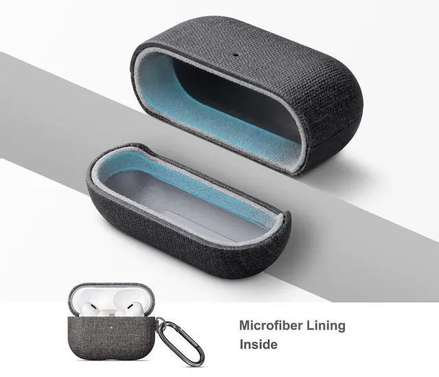 Alt view image 5 of 5 - LOPIE for AirPods Pro 2nd Generation Case (Not for 3rd Gen) - Canvas Style Vegan Leather - Protective Hard Shell Cover with Clip - Handmade for AirPods Pro 2 Case Cover - Gray
