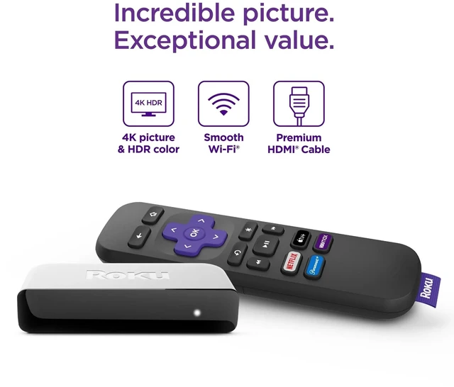 Alt view image 2 of 5 - Roku 3920RW-SW Premiere, 4K/HDR Streaming Media Player, Wi-Fi Enabled, with Premium High Speed HDMI Cable and Simple Remote