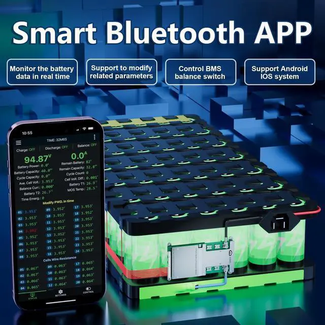 Alt view image 4 of 5 - JKBMS Smart BMS 8S-24S 24V-72V 300A 2A Active Balance Built-in Bluetooth with RS485 PCB Battery Protection Board for Li-ion LiFePO4 LTO (JK-B2A24S30P)