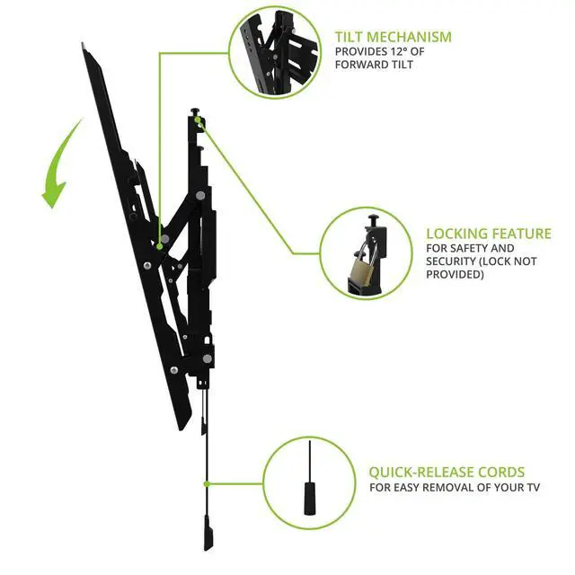 Alt view image 3 of 5 - Kanto PT300 Low Profile Tilting TV Mount for Most 40"-100" TVs - Supports TVs up to 150lbs - Sits 1.4 from the wall - Accommodates up to 24 Stud spacing - Max VESA 600x400