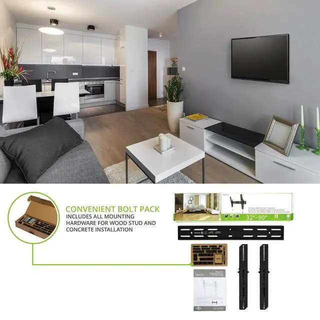 Alt view image 5 of 5 - Kanto PT300 Low Profile Tilting TV Mount for Most 40"-100" TVs - Supports TVs up to 150lbs - Sits 1.4 from the wall - Accommodates up to 24 Stud spacing - Max VESA 600x400