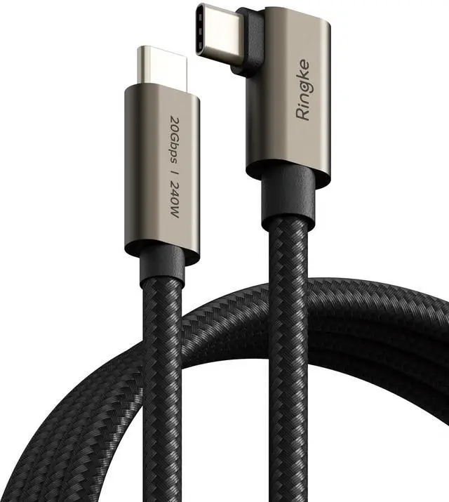 Main image of Ringke USB C to USB C Cable, USB 3.2 Gen 2x2 USB-C 90 Degree Cord, 20Gbps Data Transfer Speed, High-Density Braided Nylon (1M / 3.28 FT) - Black