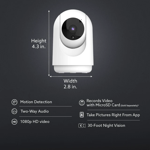Alt view image 2 of 5 - Feit Electric Indoor Security Camera with Motion Detection, 30ft. Night Vision, Pan and Tilt Head, 2.4GHz WiFi, 2-Way Audio, 1080p HD, Works with Alexa & Google Asst, Plug-in, White, CAM/PAN/WiFi/G2