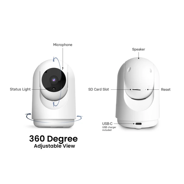 Alt view image 4 of 5 - Feit Electric Indoor Security Camera with Motion Detection, 30ft. Night Vision, Pan and Tilt Head, 2.4GHz WiFi, 2-Way Audio, 1080p HD, Works with Alexa & Google Asst, Plug-in, White, CAM/PAN/WiFi/G2