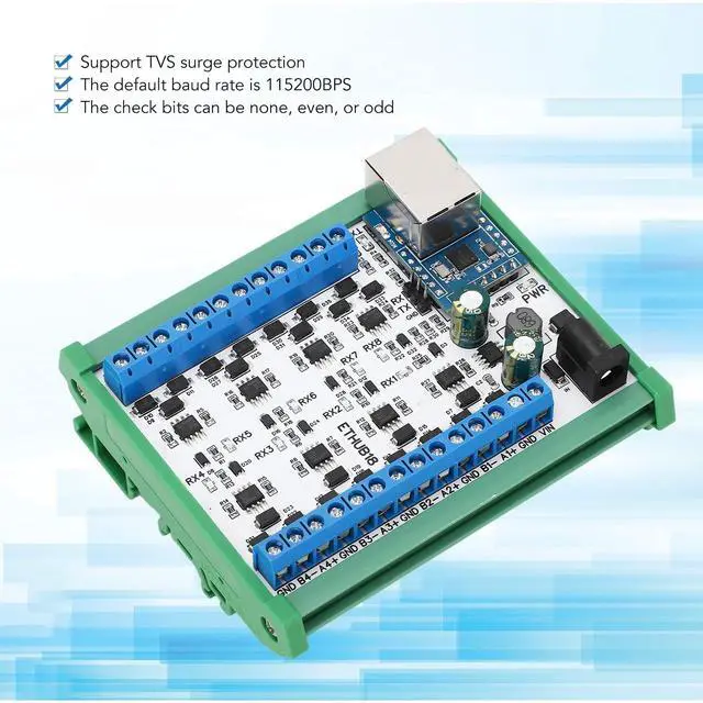 Alt view image 2 of 5 - RJ45 to 8 RS485 Hub Converter, DC730V Easy Wiring RJ45 to 8 RS485 Hub Module Compact for Industry (Hub Module with Housing)