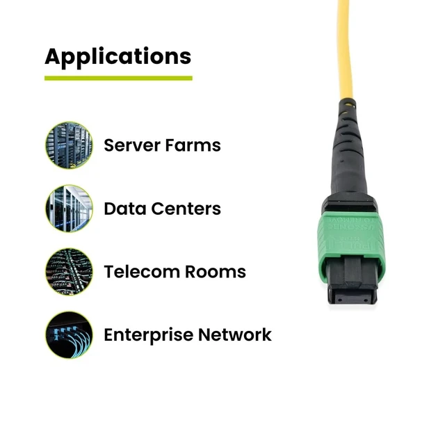 Alt view image 3 of 5 - TRUE CABLE MTP/MPO Elite APC OS2 Singlemode Fiber Cable, 1m (3.28ft), 12F Unpinned FemaleFemale, Type B Polarity, 9/125m, Plenum Rated (OFNP), UL Listed, QSFP+/QSFP28, 40/100/400G, Yellow, 1pc