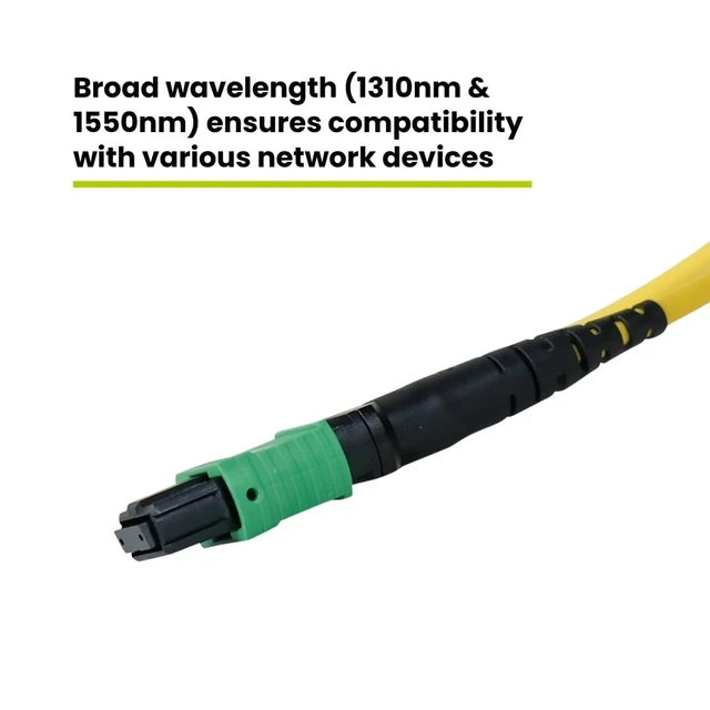 Alt view image 4 of 5 - TRUE CABLE MTP/MPO Elite APC OS2 Singlemode Fiber Cable, 1m (3.28ft), 12F Unpinned FemaleFemale, Type B Polarity, 9/125m, Plenum Rated (OFNP), UL Listed, QSFP+/QSFP28, 40/100/400G, Yellow, 1pc