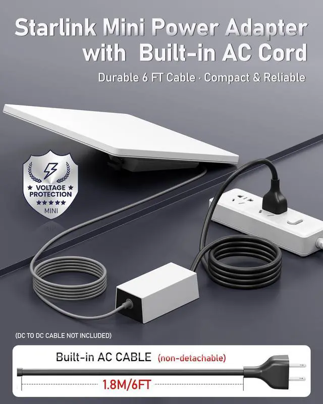 Alt view image 2 of 5 - Starlink Mini Power Supply with 1.8M AC Cord 30V 2A 60W Upgraded Replacement AC Charger, Fast Charging Power Adapter Compatible with Starlink Mini DC to DC Cable for Home, RV, Camping & Outdoor Use