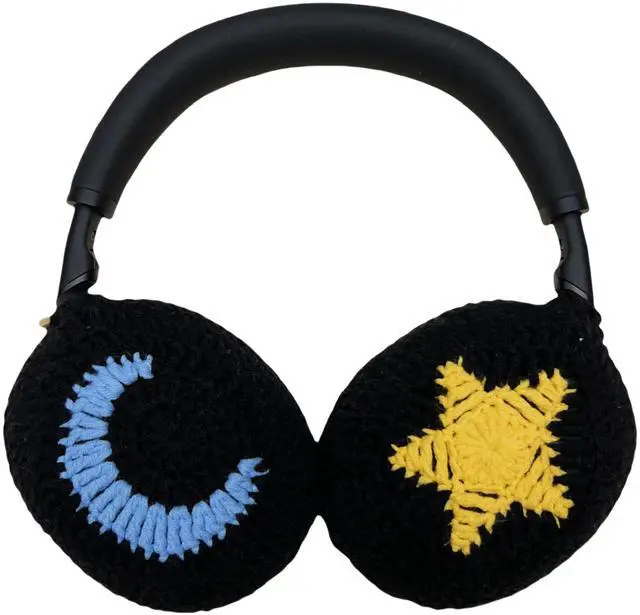Main image of Handmade Crochet Black Moon and Star Headphone Cover Compatible with Sony xm6, Protective Case for Music Lovers