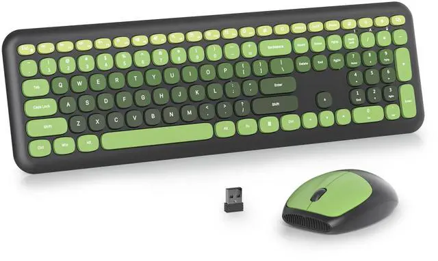 Main image of Vumilstek Black Green Quiet Keyboard and Mouse Wireless, Retro Typewriter 104-Key Fullsize Keyboard Round Keys for Home Office Dorms PC/Laptop/Desktop(Dark Green)