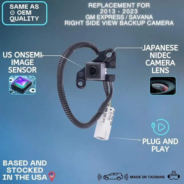 Alt view image 2 of 5 - Right Side View Backup Camera Replaces for 2013 2014 2015 2016 2017 2018 2019 2020 2021 2022 2023 Chevy Express/GMC Savana OE Part # 23140731, 22903442