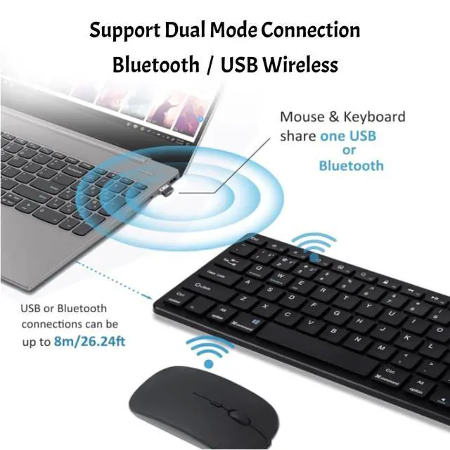 Alt view image 2 of 5 - Bluetooth Keyboard and Mouse Combo, Small Wireless Computer Keyboard and Mouse Set Dual Mode(BT+2.4GHz),Rechargeable Silent Slim Small Compact Keypad for Laptop PC Windows Mac Chrome OS Tablet(