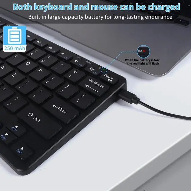 Alt view image 5 of 5 - Bluetooth Keyboard and Mouse Combo, Small Wireless Computer Keyboard and Mouse Set Dual Mode(BT+2.4GHz),Rechargeable Silent Slim Small Compact Keypad for Laptop PC Windows Mac Chrome OS Tablet(
