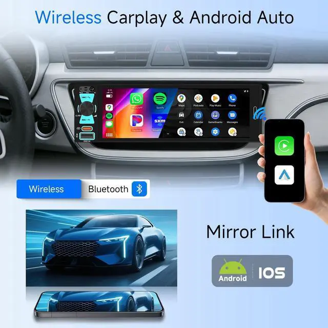 Alt view image 2 of 5 - Driauto Single DIN Touch Screen Car Stereo with Wireless Carplay and Android Auto, 6.5 Inch Incell Screen Car Radio with Bluetooth 5.2 Mirror Link FM/AM/RDS EQ Steering Wheel Control USB+ Backu