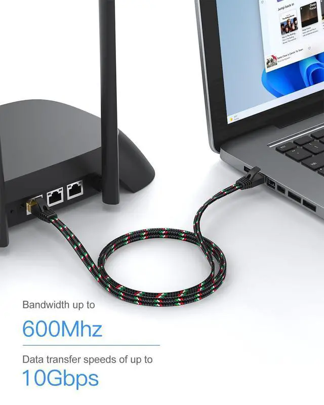 Alt view image 4 of 5 - SNANSHI Cat 7 Ethernet Cable 100 ft - Flat Nylon Braided Desig, Easy Installation and Durability 10Gbps, Shielding Internet Cable with Gold-Plated RJ45 Connectors for Home, Office & Gaming