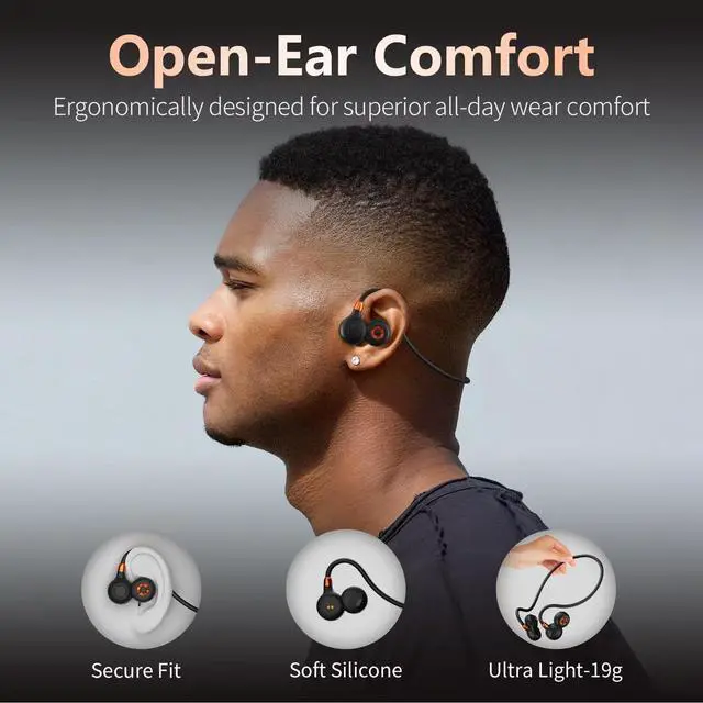 Alt view image 2 of 5 - Ortizan Open Ear Headphones, Bluetooth 5.3 Wireless Air Conduction Headphones Sport Earbuds, Premium Sound, IPX6 Waterproof, Clear Call, 19g Lightweight Earphones for Running Cycling Workouts (