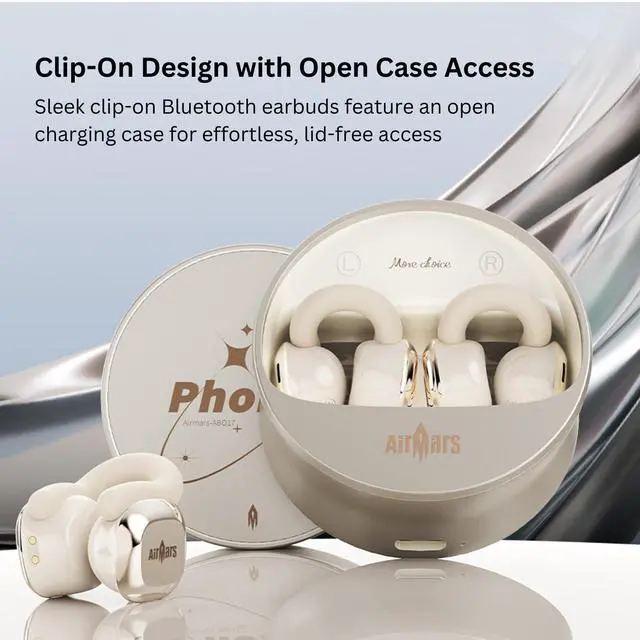 Alt view image 2 of 5 - AIRMARS Open Ear Earbuds, Bluetooth 5.4, 25Hr Battery Life, Clip-On Design, 360 Sound, Compatible with iPhone Android (Champagne Gold)