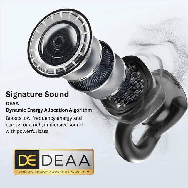 Alt view image 4 of 5 - AIRMARS Open Ear Earbuds, Bluetooth 5.4, 25Hr Battery Life, Clip-On Design, 360 Sound, Compatible with iPhone Android (Champagne Gold)