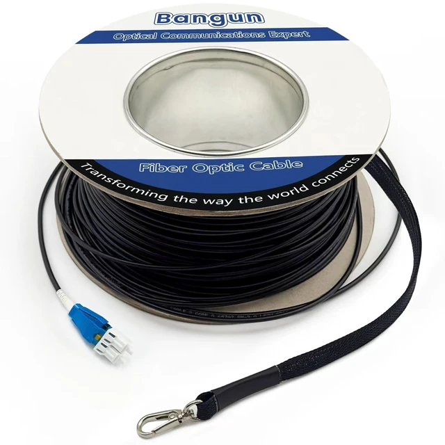 Main image of 300ft Uniboot LC to LC Outdoor Armored Fiber Patch Cable with Pulling Eye, Low Friction Single Mode Duplex Fiber Optic Cable Jumper Optical Patch Cord, 9/125um, (OS1/OS2 Compatible), LSZH Black