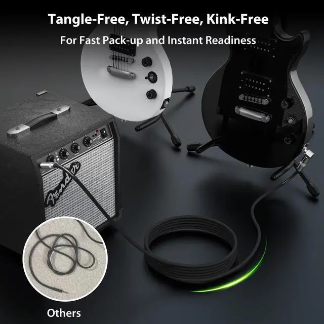 Alt view image 4 of 5 - AA AUDIO ACCESSORY 50 ft Guitar Cable, 20AWG 99.99% OFC - A Must for Long Instrument Cable, Nylon Braided Anti-Kinking Kevlar-Reinforced, AL & OFC Shielded 1/4 Bass Amp Cord for Fender Electric Guitar
