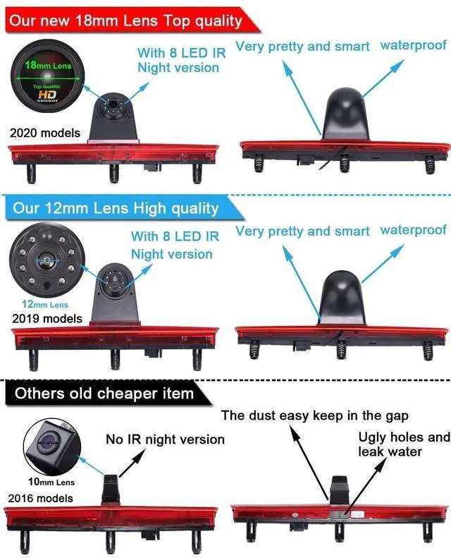 Alt view image 3 of 5 - HD 1280x720 Pixels 1000 TV Lines 3rd Brake Light Reversing Camera Brake lamp Parking Camera for VW T5 Bus Transporter Multivan Caravelle Business Third Stop Light 2003-2015 Bj