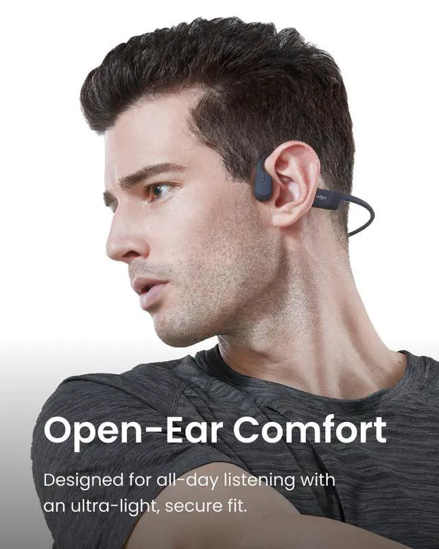 Alt view image 2 of 5 - SHOKZ OpenRun Bone Conduction Open-Ear Bluetooth Sport Headphones, Running WorkoutSweat Headband, IP67 Sweat Resistant, 8H Playtime, Mic, Black