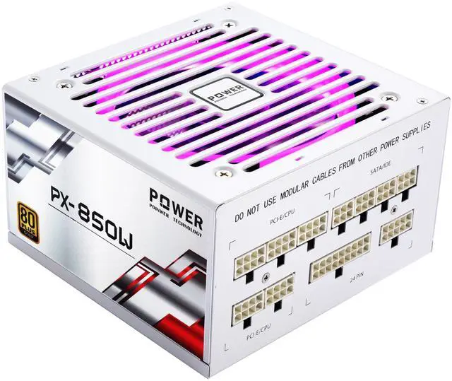 Main image of POINWER 850W PSU Fully Modular 850 Watt Power Supply, 80 Plus Gold, Silent RGB Fan, 105C Capacitors, High Efficiency for Gaming & Workstations - White