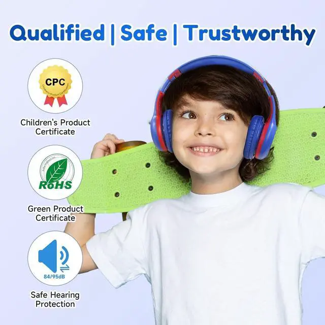 Alt view image 2 of 5 - EarFun K2 Kids Bluetooth Headphones, Kids Headphones with Volume Limited, 40H Playtime, Built-in Mic, Stereo Sound, Foldable Over-Ear Headphone for School/Travel/iPad/Tablet, Blue
