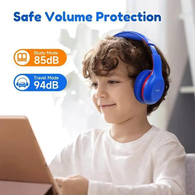 Alt view image 3 of 5 - EarFun K2 Kids Bluetooth Headphones, Kids Headphones with Volume Limited, 40H Playtime, Built-in Mic, Stereo Sound, Foldable Over-Ear Headphone for School/Travel/iPad/Tablet, Blue