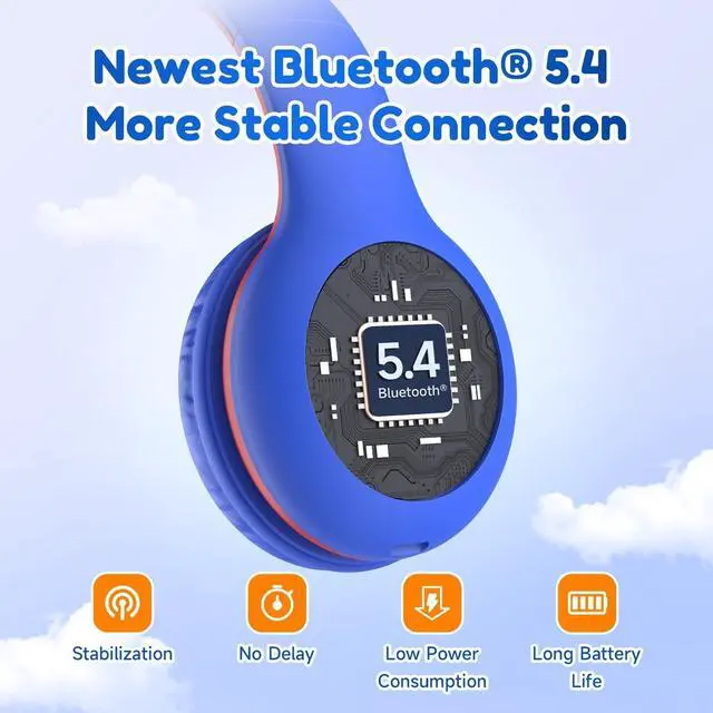Alt view image 4 of 5 - EarFun K2 Kids Bluetooth Headphones, Kids Headphones with Volume Limited, 40H Playtime, Built-in Mic, Stereo Sound, Foldable Over-Ear Headphone for School/Travel/iPad/Tablet, Blue