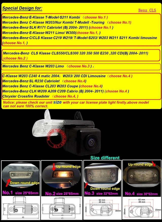Alt view image 3 of 5 - Navinio Waterproof Backup Camera Color Car Rear View Camera 170 Degree Angle License Plate for Mercedes C E CLS Class W203 W211 W219 W209 SLK R171(No. 2 Size 25 * 65mm Up Round Edge)