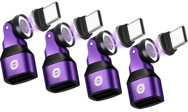 Main image of Magnetic USB A to USB C Adapter, 9-Pin 540 Rotation Swivel Right Angle