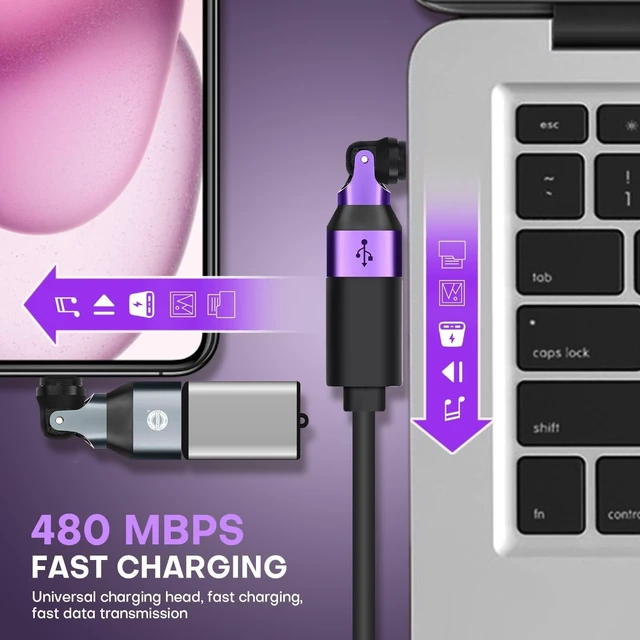 Alt view image 2 of 5 - Magnetic USB A to USB C Adapter, 9-Pin 540 Rotation Swivel Right Angle