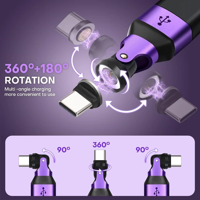 Alt view image 3 of 5 - Magnetic USB A to USB C Adapter, 9-Pin 540 Rotation Swivel Right Angle