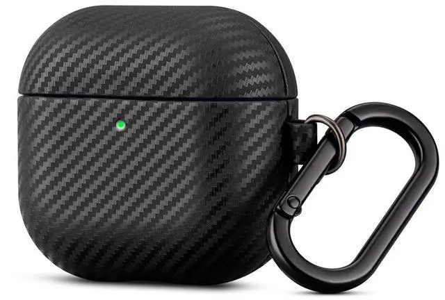 Main image of Haobobro Leather Case for AirPods 4 / AirPods 4 with Active Noise Cancellation Case Cover with Keychain - Selected Skin-Friendly Leather, Carbon Fibre Texture, Handmade Shockproof Hard Cover - Black