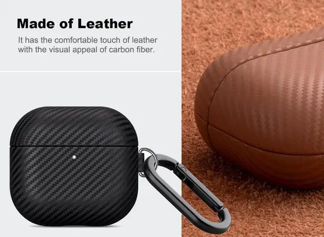 Alt view image 2 of 5 - Haobobro Leather Case for AirPods 4 / AirPods 4 with Active Noise Cancellation Case Cover with Keychain - Selected Skin-Friendly Leather, Carbon Fibre Texture, Handmade Shockproof Hard Cover - Black
