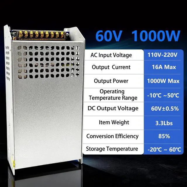 Alt view image 2 of 5 - AC to DC Converter 60V 16A 1000W Power Supply,Universal SMPS 110V/120V/220V AC to DC Converter Power Supply Transformer Driver Adapter for CCTV,RV,Pump,LED Strip (DC60V-16A-1000W)