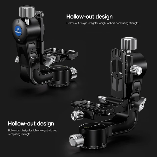 Alt view image 3 of 5 - Leofoto Camera Gimbal Head, Aluminum Folding Gimbal Head with 3/8"-16 Hole and 1/4"-20 Threaded for Mounting Tripod/LED Panels/Monitors/Microphones, Max Load to 25kg/55.12lb (PG-2-Black)