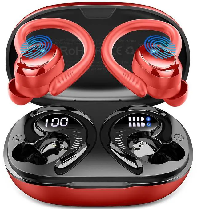 Main image of Hupoaf Wireless Earbuds Sport, NEW Bluetooth 5.4 Headphones with Earhooks, 50H Stereo Deep Bass Over Ear Buds with 4 ENC Noise Canceling Mics, IP7 Waterproof Earphones for Running Workout Gym -