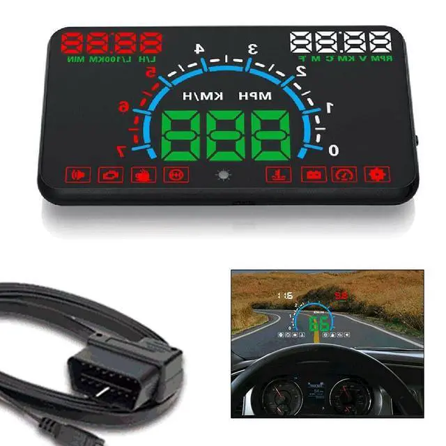 Alt view image 4 of 4 - Head up Display Car Universal Dual System HUD OBD II Interface,Vehicle Speed MPH KM/h,Engine RPM,OverSpeed Warning,Mileage Measurement,Water Tempeure,Voltage