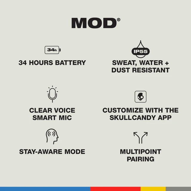 Alt view image 4 of 5 - Skullcandy Mod Wireless In-Ear Bluetooth Earbuds - Light Grey/Blue