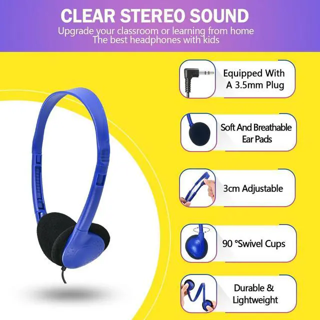 Alt view image 5 of 5 - Yoley Classroom Headphones Bulk 12 Pack Class Set for School Students Kids and Adult -Sturdy Wired 3.5mm Plug (Mixed, 12 Pack)