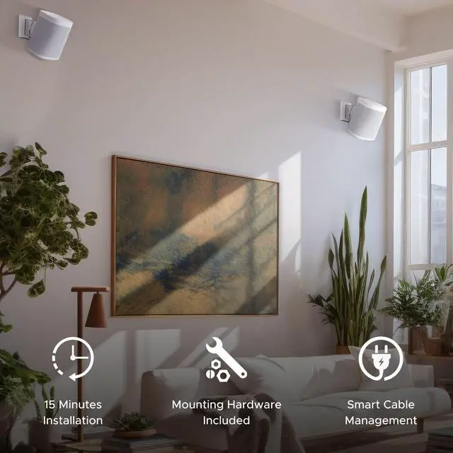 Alt view image 4 of 5 - Sound Bass ONE Wall Mount Bracket, Tilt and Swivel, White, Single (1pc), Compatible with Sonos ONE, ONE Gen 2, ONE SL & Play:1, Effortless Installation, Includes Mounting Kit